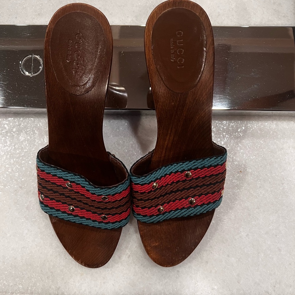 Gucci Women's Wooden Wedge Mules Size 9